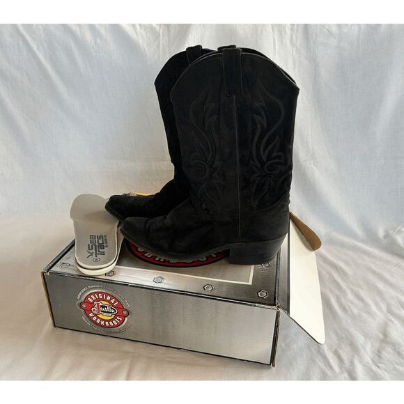 Women's Justin Black Snip Toe Cowboy Boots, Size 9 1/2, Leather - Picture 4 of 13